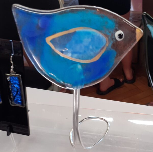 Blue fused glass bird