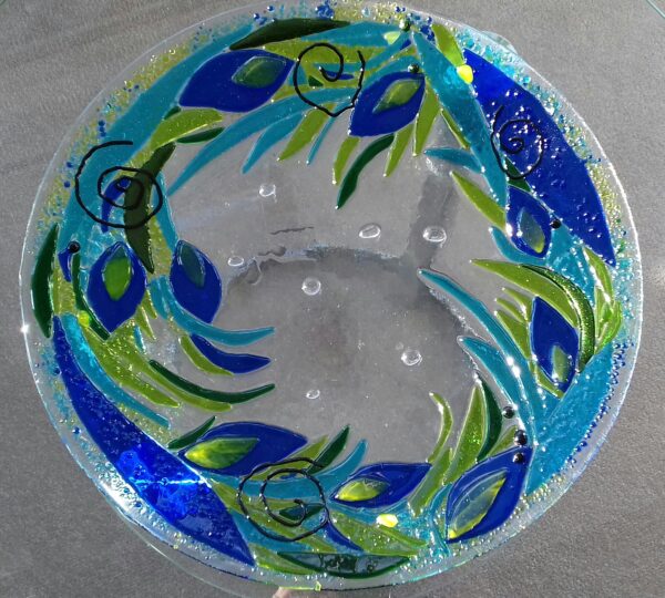 Fused glass dish in blues and greens (peacock tail style) - Image 2