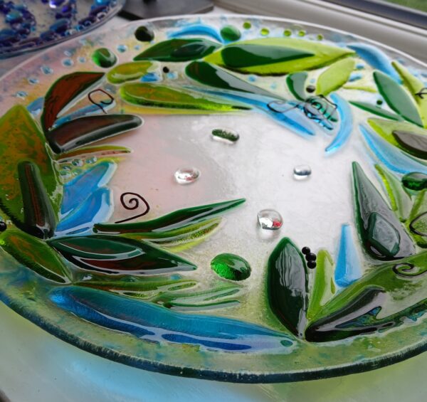 Fused glass dish in greens (peacock tail style) - Image 2