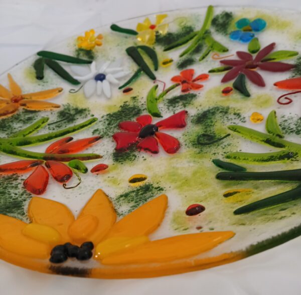 Fused glass dish in flower style